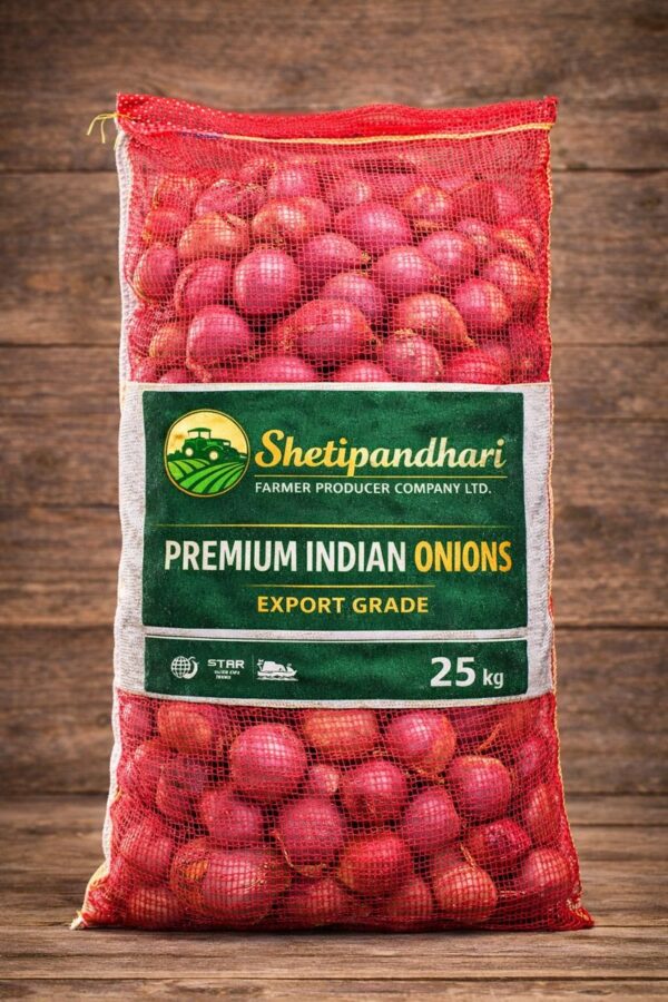 Branded 25 kg red mesh onion packing bag by Shetipandhari Farmer Producer Company Ltd